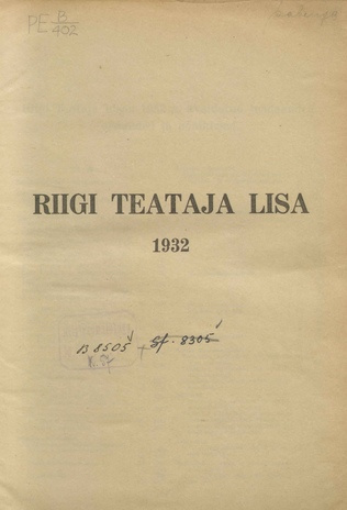 Riigi Teataja Lisa : seaduste alustel avaldatud teadaanded ; sisukord 1932