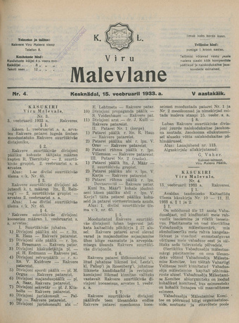 K. L. Viru Malevlane ; 4 1933-02-15
