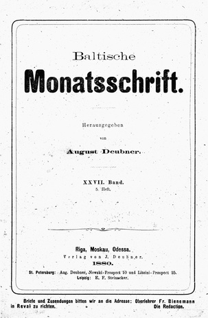 Baltische Monatsschrift ; 5 1880
