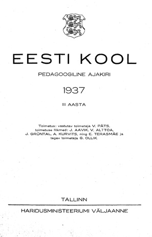 Eesti Kool ; sisukord 1937