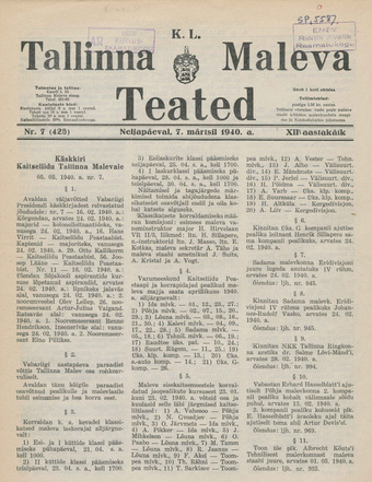 K. L. Tallinna Maleva Teated ; 7 (425) 1940-03-07