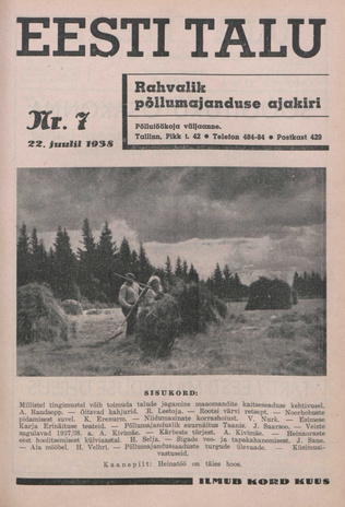 Eesti Talu : rahvalik põllumajanduse ajakiri ; 7 1938-07-22