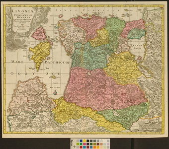 Livoniae et Curlandiae Ducatus : cum Insulis Adjacentib. Mappa Geographica 