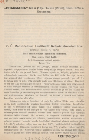 Eesti leesiklehtede keemiline uurimine