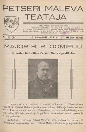 Petseri Maleva Teataja ; 12 (41) 1938-10-29