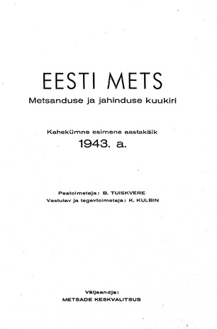 Eesti Mets ; sisukord 1943