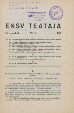 Eesti NSV Teataja ; 6 1940-09-10