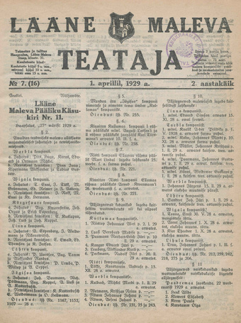 Lääne Maleva Teataja ; 7 (16) 1929-04-01