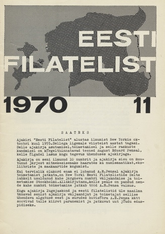 Eesti filatelist = The Estonian philatelist ; 11 1970