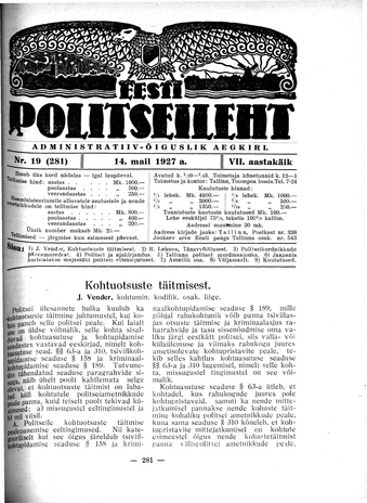 Eesti Politseileht ; 19 1927