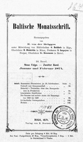 Baltische Monatsschrift ; 1871-01/02