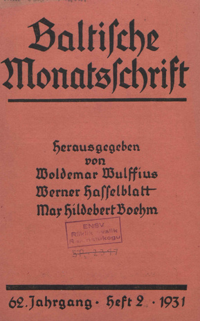 Baltische Monatsschrift ; 2 1931