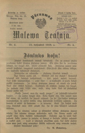 Pärnumaa Maleva Teataja ; 4 1928-12-22