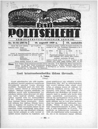 Eesti Politseileht ; 31-32 1929