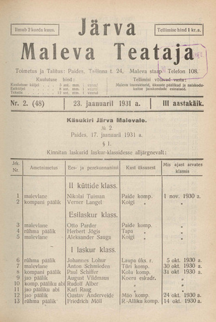 Järva Maleva Teataja ; 2 (48) 1931-01-23