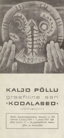 Kaljo Põllu graafiline sari "Kodalased" : nimekiri : 1. detsember 1974 - 1. jaanuar 1975. a. Pärnu Koduloomuuseumis 