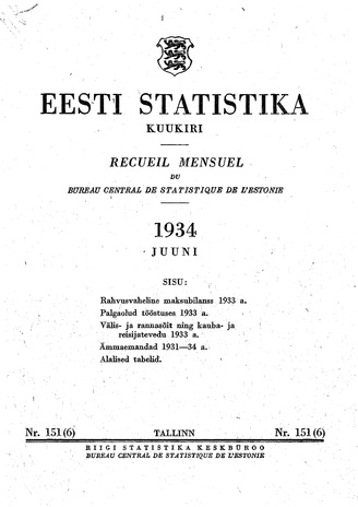 Eesti Statistika : kuukiri ; 151 (6) 1934-06