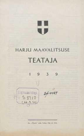 Harju Maavalitsuse Teataja ; sisukord 1939