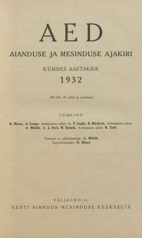 Aed : aianduse ajakiri ; sisukord 1932