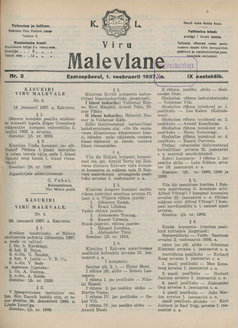 K. L. Viru Malevlane ; 3 1937-02-01