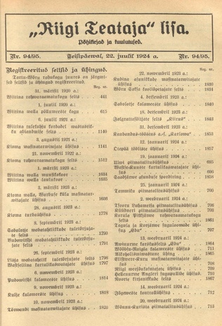 Riigi Teataja Lisa : seaduste alustel avaldatud teadaanded ; 94/95 1924-07-22
