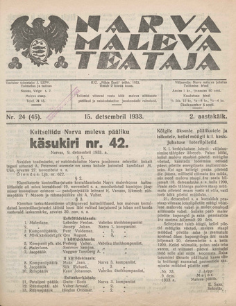Narva Maleva Teataja ; 24 (45) 1933-12-15