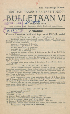 Koduse Kasvatuse Instituudi Bülletään ; 6 1938-10
