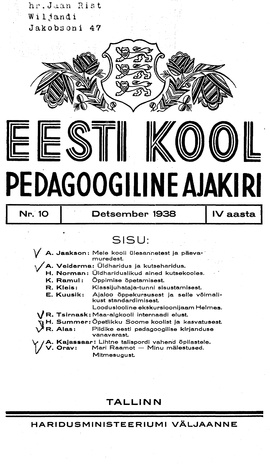 Eesti Kool ; 10 1938-12