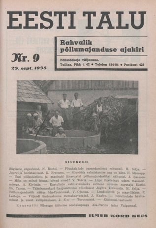 Eesti Talu : rahvalik põllumajanduse ajakiri ; 9 1938-09-23