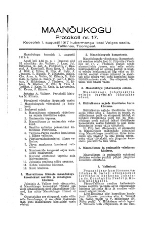Maanõukogu protokoll nr.17 (1. august 1917)