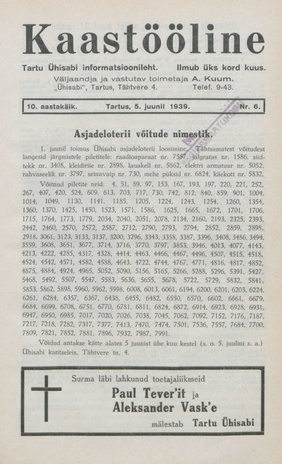 Kaastööline : Tartu Ühisabi Informatsioonileht ; 6 1939-06-05