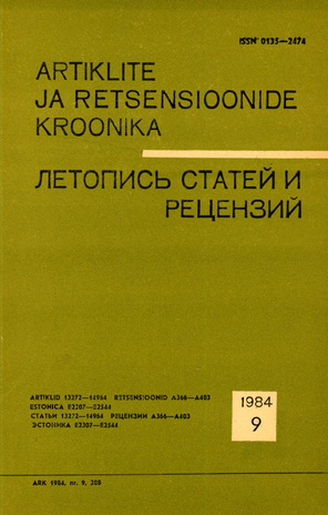 Artiklite ja Retsensioonide Kroonika = Летопись статей и рецензий ; 9 1984-09