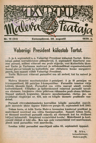 Tartu Maleva Teataja ; 16 (54) 1939-08-28