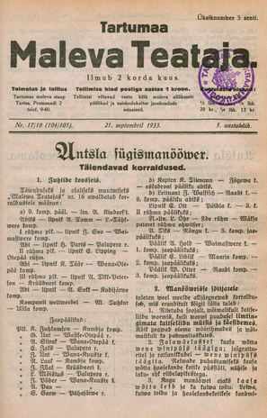 Tartumaa Maleva Teataja ; 17/18 (104/105) 1933-09-21