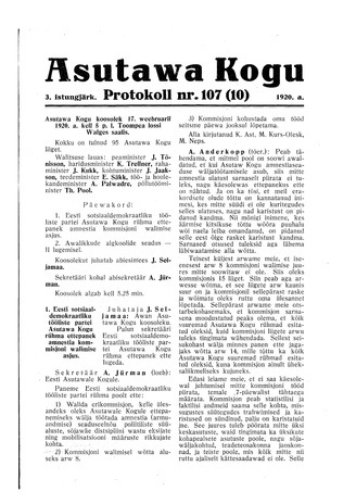 Asutawa Kogu protokoll nr.107 (10) (17. veebruar 1920)