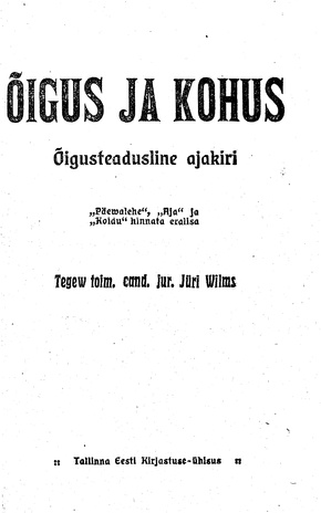 Õigus ja Kohus ; sisukord 1912