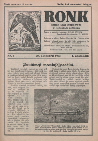 Ronk : perekonna ja noorsoo ajakiri ; 6 1923-10-27