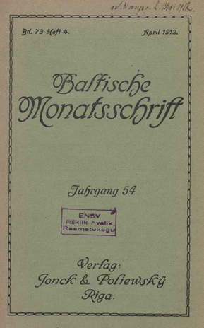 Baltische Monatsschrift ; 4 1912-04