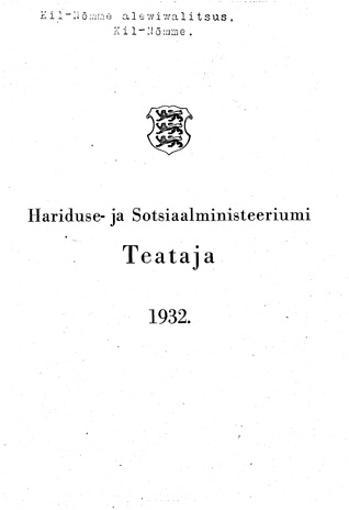 Hariduse- ja Sotsiaalministeeriumi Teataja ; sisukord 1932