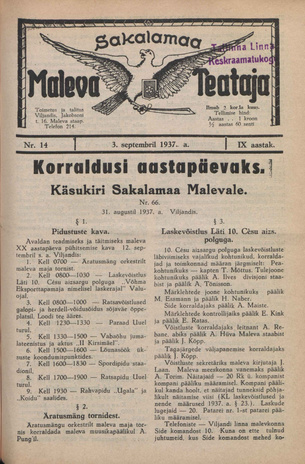 Sakalamaa Maleva Teataja ; 14 1937-09-03