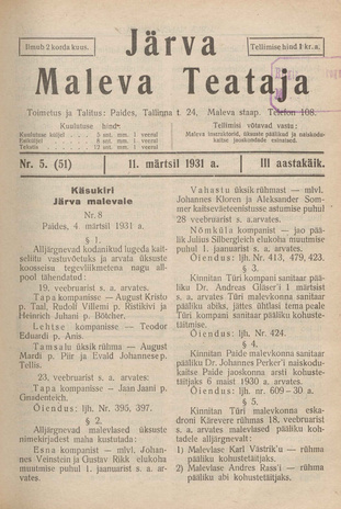 Järva Maleva Teataja ; 5 (51) 1931-03-11