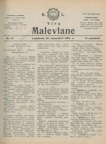 K. L. Viru Malevlane ; 19 1934-09-29