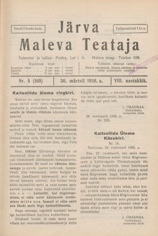 Järva Maleva Teataja ; 5 (169) 1936-03-30