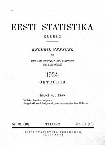 Eesti Statistika : kuukiri ; 31 (10) 1924-10