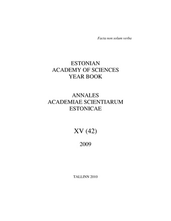 Estonian Academy of Sciences year book ; 15 (42) 2009