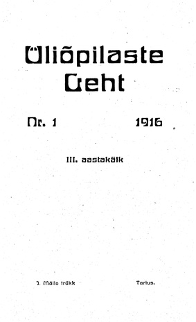 Üliõpilaste Leht ; 1 1916-01