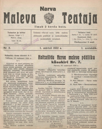 Narva Maleva Teataja ; 2 1932-03-01