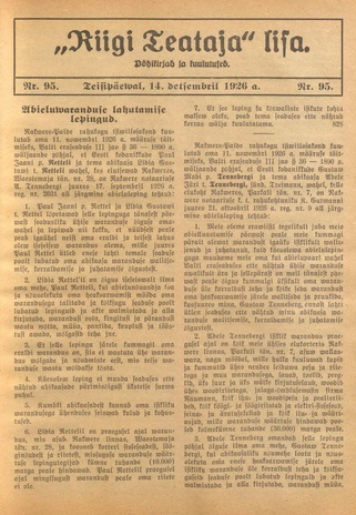 Riigi Teataja Lisa : seaduste alustel avaldatud teadaanded ; 95 1926-12-14