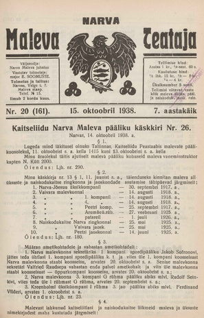 Narva Maleva Teataja ; 20 (161) 1938-10-15