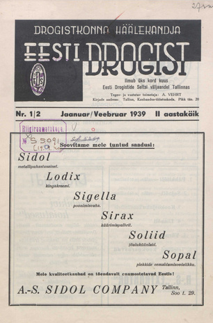 Eesti Drogist : drogistkonna häälekandja ; 1-2 1939-04-06